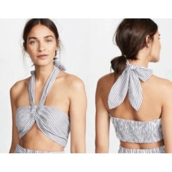 Mara Hoffman Swim Women's L Bella Organic Cotton Striped Halter Top B&W NWT - Picture 1 of 13